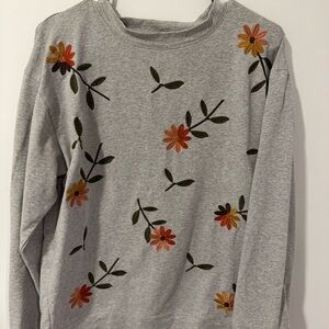 Roolee Gray Sweatshirt with Floral Accents